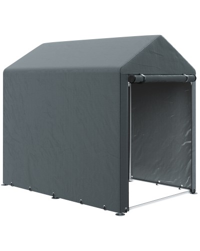  Capanno Attrezzi anti UV con Ingresso a Zip, in Acciaio Zincato e Tessuto PE,120x179x165 cm, Grigio Scuro