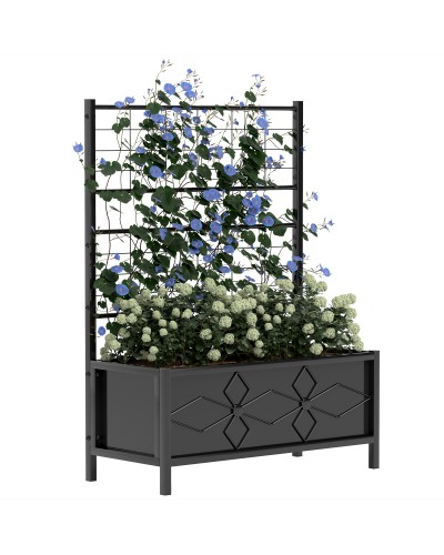 Raised Garden Bed with Galvanized Steel Climbing Plant Trellis, 90x40x120 cm, Black