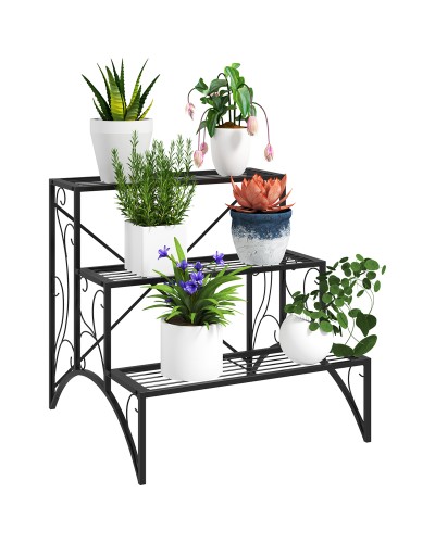3-Tier Metal Ladder Plant Stand Shelf for Indoor & Outdoor, 60x60x60 cm, Black