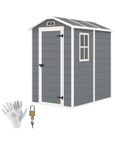  Casetta da Giardino in Resina con Pavimento, Porta con Blocco e Finestra, 1.3 x 1.8 m, Grigio