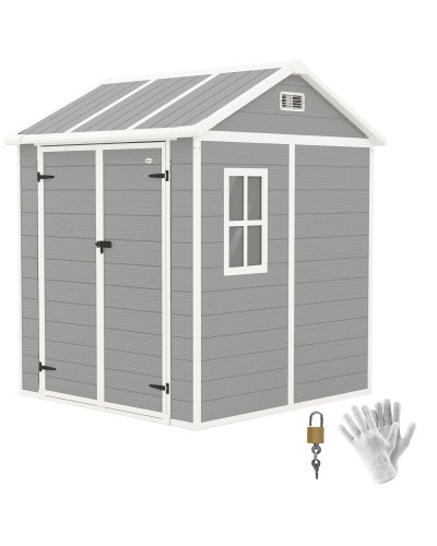 Resin Garden House with Floor, Double Doors with Lock, Window, 1.8x1.8m, Grey