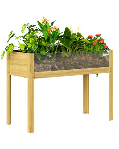 118L Elevated Planter with 2 Drainage Holes and Transparent Walls, Fir Wood, 110x50x80 cm