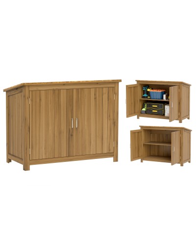  Armadio da Esterno in Legno Porta Attrezzi con 2 Porte e 2 Ripiani, 110x50x85 cm, Marrone