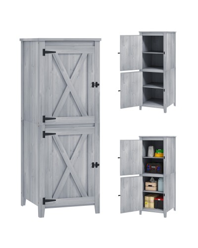 Garden Tool Storage Shed with 2 Cabinets, Locking Doors & Removable Shelves, Grey
