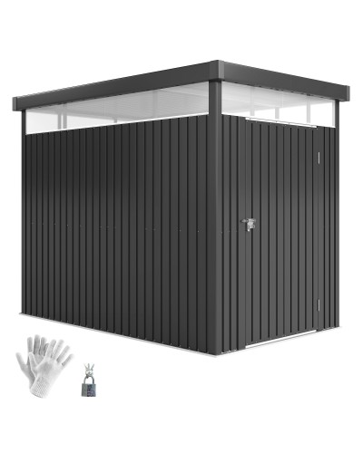  Capanno da Giardino con Lucernario in Acrilico e Fori di Drenaggio, in Acciaio, 162x259x201 cm, Grigio Scuro