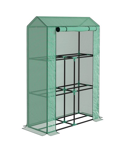  Serra da Giardino a 3 Livelli con Copertura in PE Anti-UV e Porta Avvolgibile, 100x40x150 cm, Verde