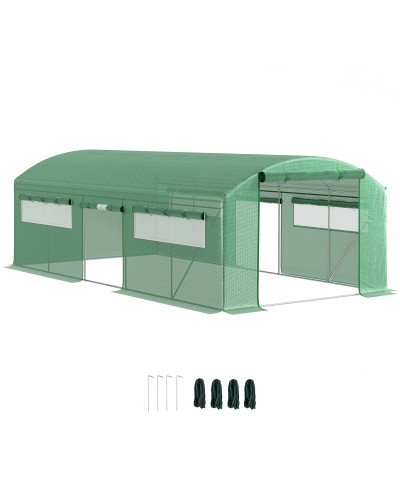  Serra a Tunnel con 3 Porte Avvolgibili e 6 Finestrelle, in Acciaio Zincato e PE, 6x3x2 m, Verde