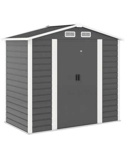  Casetta da Giardino in Metallo con Porte Scorrevoli e Lucchetto con Chiavi, 2.1x1.2x1.9m, Grigio Scuro