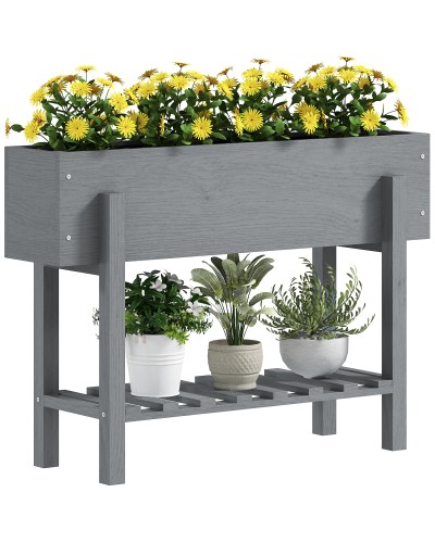 Raised Garden Bed with Lower Shelf and 2 Drainage Holes, Fir Wood, 100x30x70.5 cm, Grey
