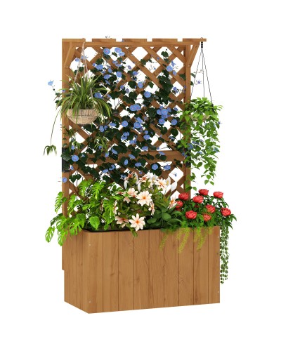 Raised Garden Bed with Trellis for Climbing Plants and Overhead Pergola, 64x33x122 cm, Wood