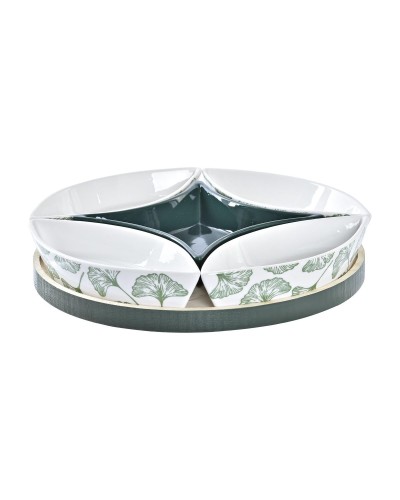 Tilltuggsset DKD Home Decor Trä 22 x 22 x 1 cm Blad Grön Stengods