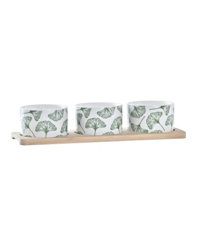 Tilltuggsset DKD Home Decor Bambu Stengods Blad 3 Delar 4 Delar 28 x 9,7 x 1,5 cm