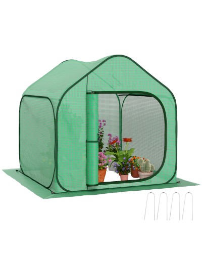  Serra a Casetta Pieghevole con Ingresso a Cerniera, in Acciaio e PE, 150x148x148 cm, Verde