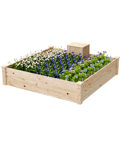 Outdoor Fir Wood Planter with Composter and Open Bottom, 123x123x25.5 cm, Wood Color