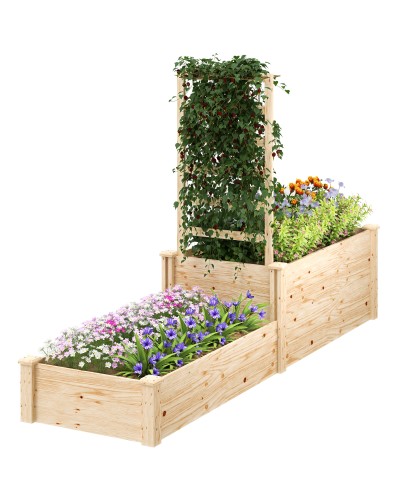Raised Garden Bed with Trellis for Climbing Plants and Divider, Fir Wood, 222x63x132 cm, Wood Color
