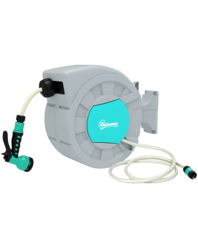  Avvolgitubo Automatico a Parete e Portatile Lunghezza 30+2 m, Sistema di Blocco e 7 Getti, Verde