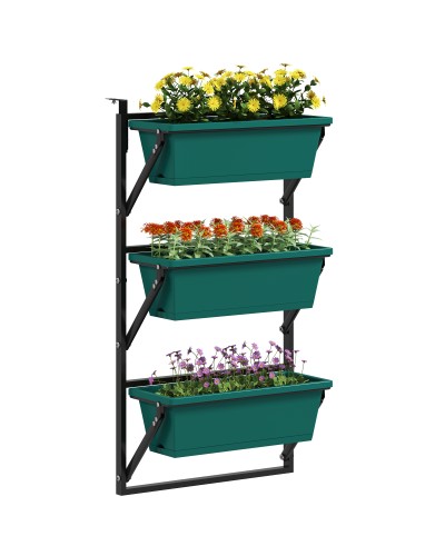  Fioriera da Esterno Verticale e 3 Vasi per Piante in Plastica con Fori di Drenaggio, 56x42x100 cm, Verde