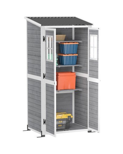 Wooden Garden Shed with Adjustable Shelves, Double Doors with Lock and Windows, Grey