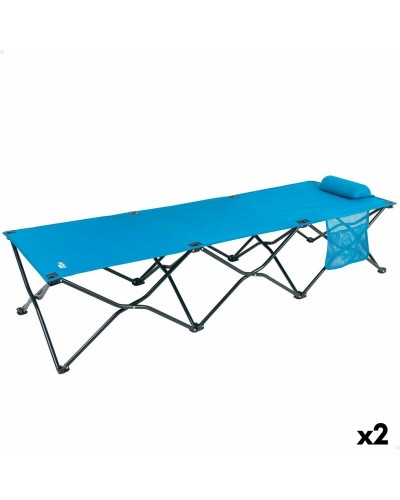 Lit de Camp Pliant Aktive Bleu - 178x62x38 cm (2 Unités)
