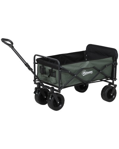 95L Collapsible Garden Cart with Opening Panel, Steel and Polyester, 125x48x78-102 cm, Green