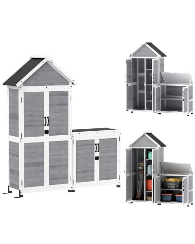 Wooden Garden Shed & Outdoor Cabinet with Lift-Up Lid, Locking Doors, Light Grey