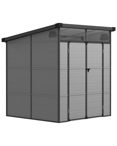  Casetta da Giardino in Plastica Porta Attrezzi con Finestre, Prese d'Aria e Blocco, 1.9x1.9 m, Grigio Chiaro