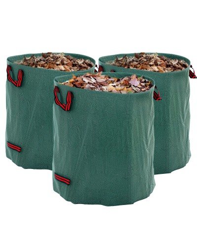 272L Garden Waste Bags Set of 3 with Handles, Collapsible and Reusable, Ø67x76 cm, Green