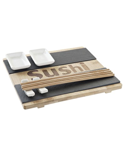 Sushiset DKD Home Decor Svart Naturell Bambu Skiffer Orientalisk 25 x 22 x 3 cm