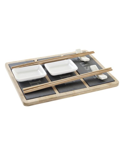 Sushiset DKD Home Decor Bambu Skiffer Svart Naturell Orientalisk 25 x 19 x 3 cm