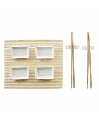 Sushi-set DKD Home Decor Metaal Bamboe Wit Natuurlijk Orientaals 30 x 40 cm 28 x 22 x 2,5 cm (9 Onderdelen)