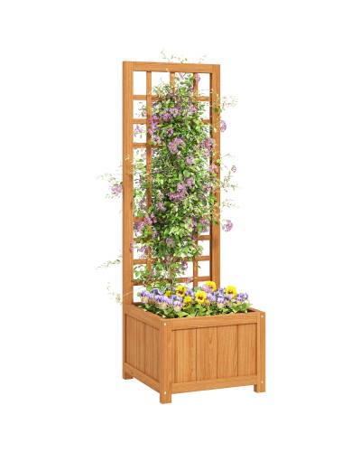 Wooden Planter with Trellis for Climbing Plants, Drainage Hole & Liner, 40x40x120 cm, Brown