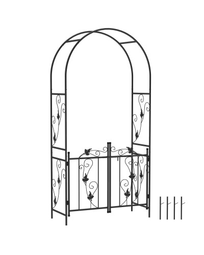  Arco da Giardino con Cancello, Traliccio per Piante Rampicanti in Metallo, 2.2x1 m, Nero