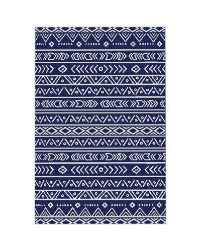  Tappeto da Esterno Reversibile Stile Geometrico con Borsa di Trasporto, 182x274 cm, Blu e Bianco