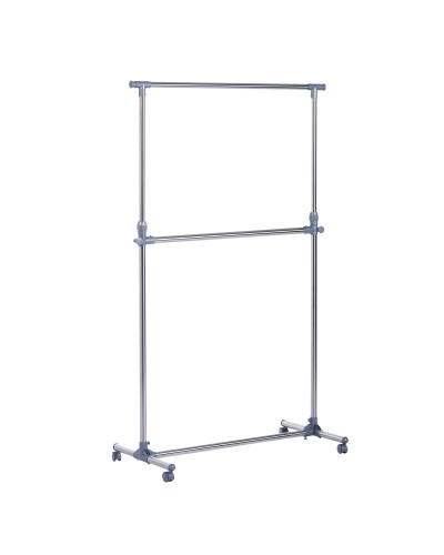 Adjustable Height and Extendable Clothes Rack, 4 Swivel Wheels, Stainless Steel and ABS, 165x48x180cm
