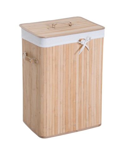  Cesto Portabiancheria in Bambù con Coperchio, Cestino per Biancheria con Sacco in Tessuto Rimovibile, 40x30x60cm, Naturale