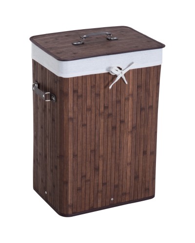 Bamboo Laundry Hamper with Lid and Removable Fabric Liner, 40x30x60cm, Brown