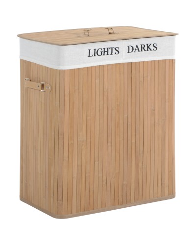 Cesta Portabiancheria in Bambù con Coperchio e Fodera Rimovibile, 52 x 32 x 63cm