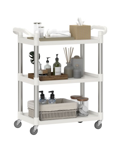  Carrello Portavivande a 3 Livelli in PP e Lega di Alluminio, 88x44x93 cm, Bianco e Argento