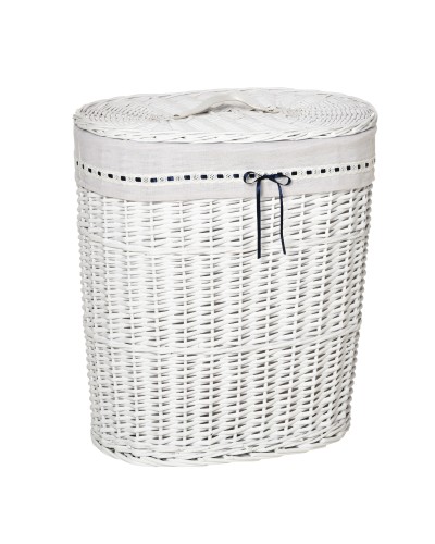  Cesto Portabiancheria in Vimini con Coperchio e Sacco Interno in Tessuto Lavabile, Bianco