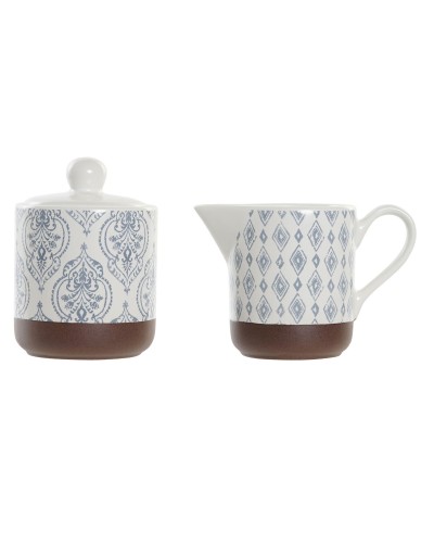 DKD Home Decor Zuckerdosen-Set aus Steingut, blau, weiß und braun (12,5 x 6,5 x 8 cm), 2 Stück
