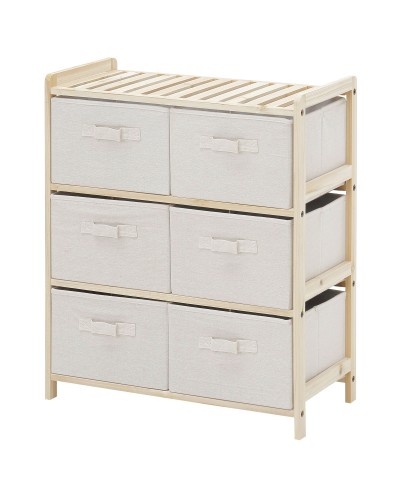  Cassettiera con 6 Cassetti in Tessuto Pieghevoli ed Estraibili, 59x28x70cm - Legno, Beige