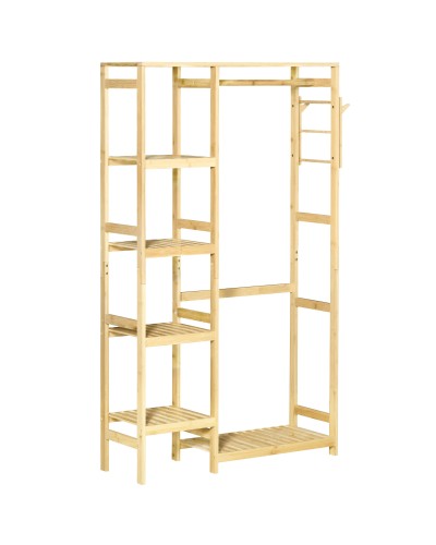  Appendiabiti da Terra in Legno di Bambù, Attaccapanni con Mensole Laterali per Ingresso e Camera da Letto, 90x30x155cm