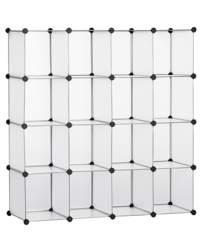  Mobile Scarpiera Modulare Salvaspazio, 16 Cubi 30x30x30 cm in Acciaio e PP, 125x32x125 cm, Trasparente