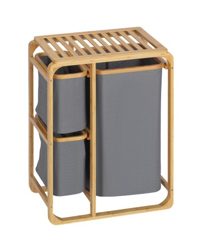 Laundry Hamper with 3 Removable Fabric and Bamboo Compartments, 50x32x69.7cm