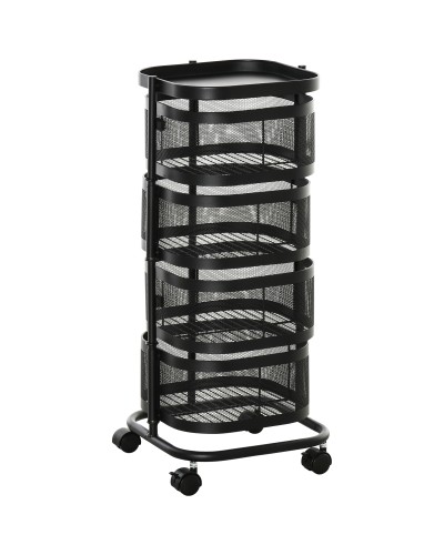 Serving Cart with 4 Baskets, Top Shelf, and Wheels, Steel and PP, 33x33x77 cm