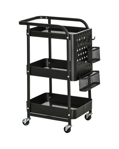  Carrello Portavivande a 3 Livelli con Spazio Multiuso e Ruote, in Acciaio e Plastica PP, 51.5x32x75.6 cm