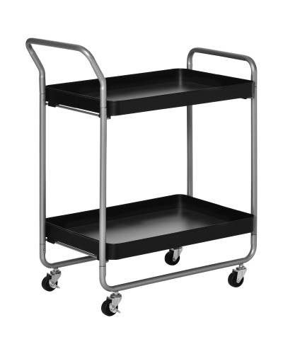 2-Tier Serving Cart with Handle and Rolling Wheels, Metal Storage Trolley for Kitchen Living Room, 63x40.4