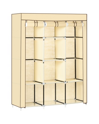  Armadio in Tessuto con 8 Ripiani e 2 Barre con Porta Avvolgibile, 125x46x162.5cm, Beige