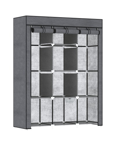  Guardaroba in Tessuto non Tessuto e Acciaio con 8 Ripiani e 2 Barre, 125x43x162.5 cm, Grigio Carbone