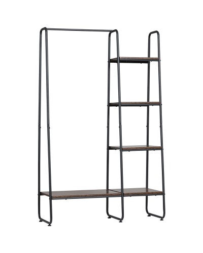Industrial Style Clothes Rack with Bar and 5 Shelves Wood and Steel 101x39x160cm